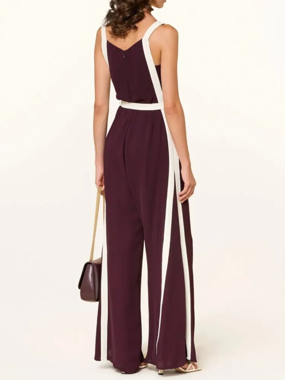 REISS Salma Colourblock Wide Leg Belted Jumpsuit 6/8/12 Burgundy/Cream - Picture 6 of 11